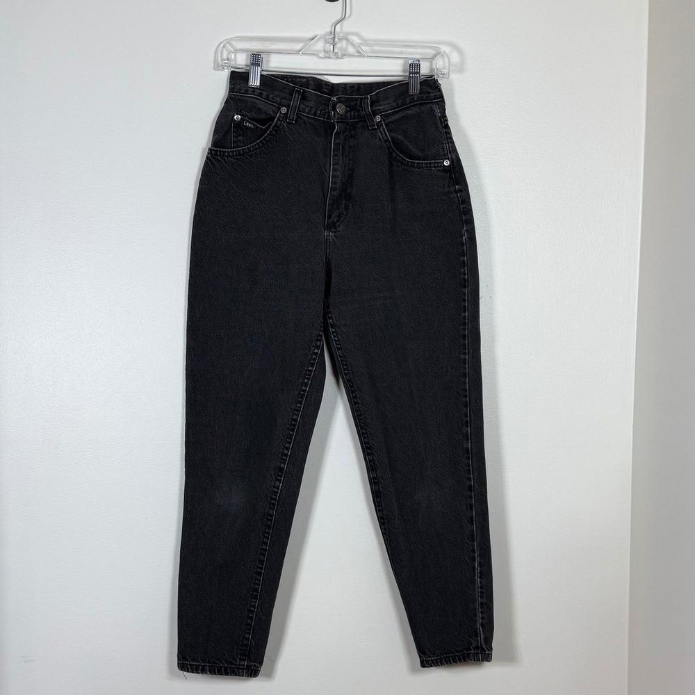 Vintage Lee Womens Jeans 8P Faded Black High Waisted Tapered Mom Made In USA 90s